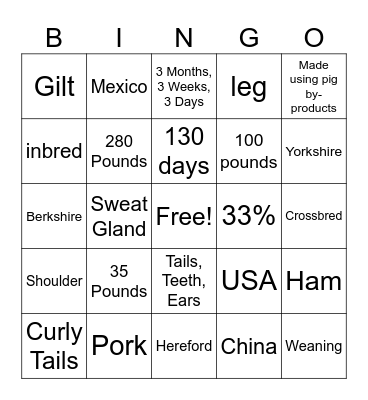 Pork Bingo! Bingo Card