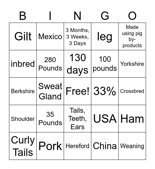 Pork Bingo! Bingo Card