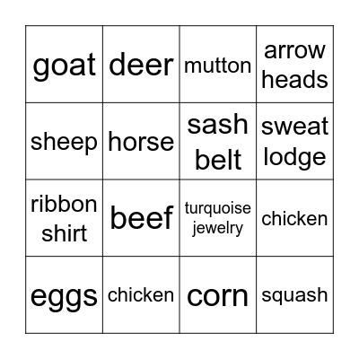 Navajo Bingo Card