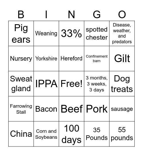 Pork Bingo! Bingo Card