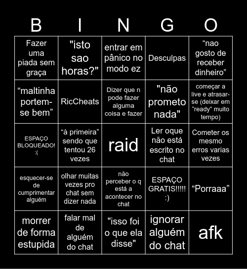 Sorrow Bingow Bingo Card