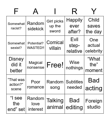 Bad Fairy Tale Bingo Card