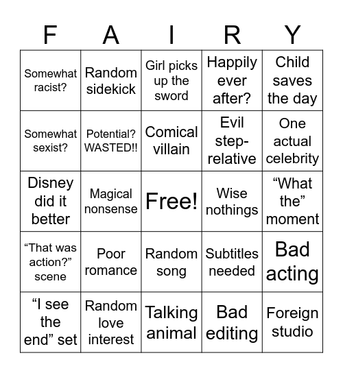 Bad Fairy Tale Bingo Card