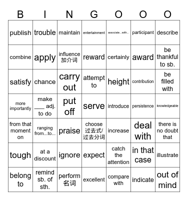 12月月考词汇清单 Bingo Card