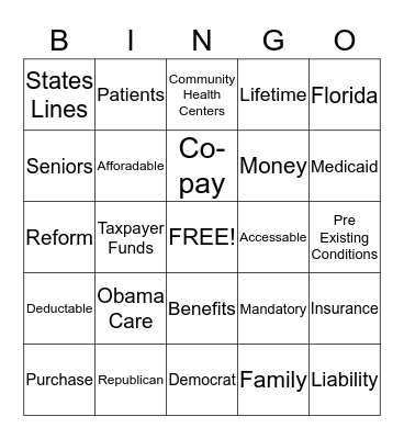 Health Care Reform Project! Bingo Card