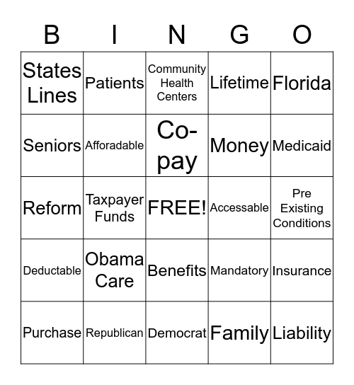 Health Care Reform Project! Bingo Card