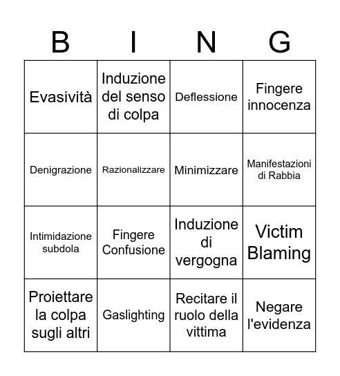 Manipolazioni Bingo Card