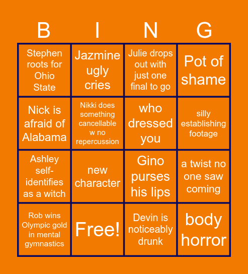 TOW S10E10 Bingo Card