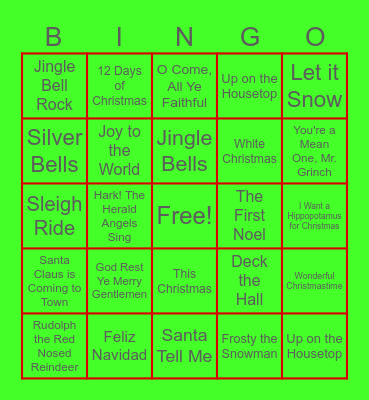 Christmas Song Bingo! Bingo Card