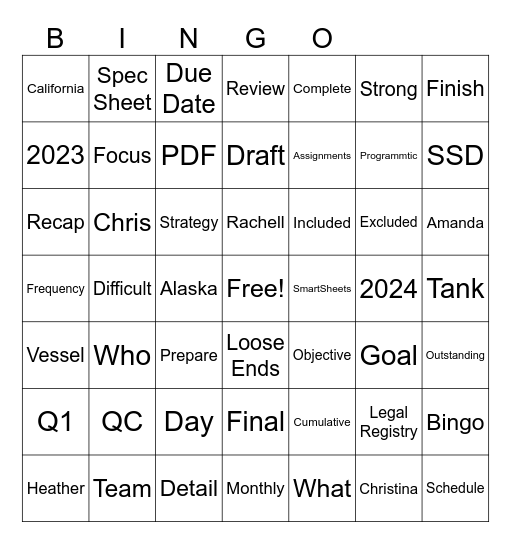 Team Day Part 2 - Bingo! Bingo Card