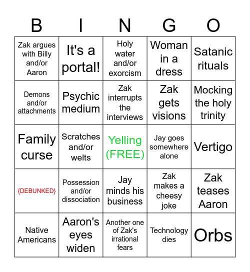 Ghost Adventures Bingo Card