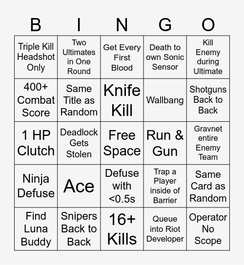 SPIKE RUSH VALORANT BINGO Card