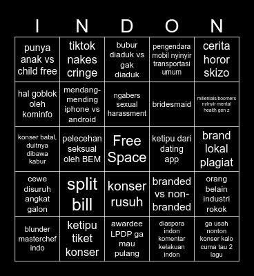 indon twitter bingo Card