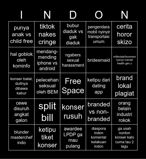 indon twitter bingo Card