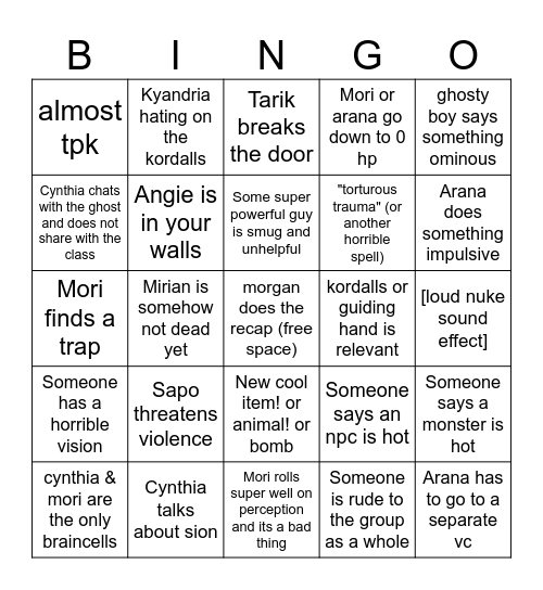 Salphenia Campaign Bingo Card