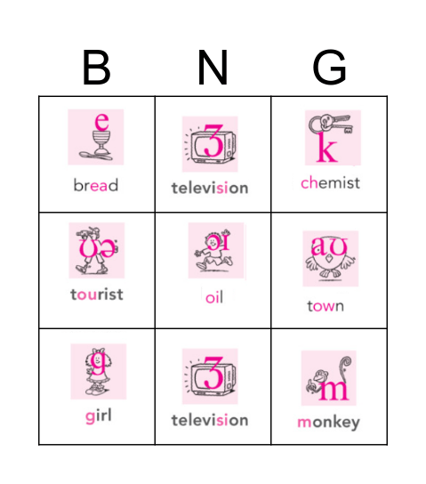 Consonant and vowel sounds Bingo Card