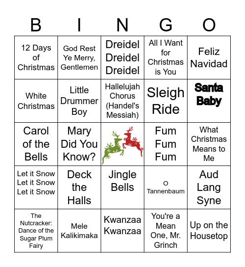Holiday Songs Bingo Card