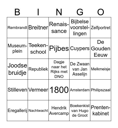 Rijksmuseum DNO Bingo Card