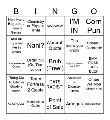 Joel Bingo Card