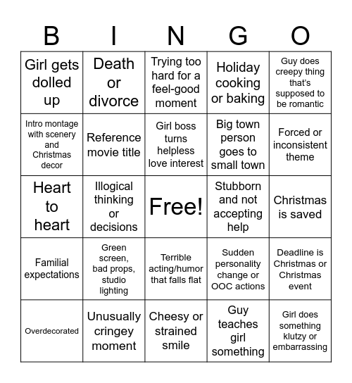 Christmas Movie Bingo Card