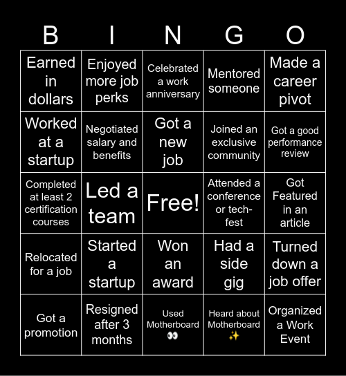 2023 Career Bingo Card