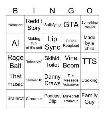 YT Shorts Bingo Card