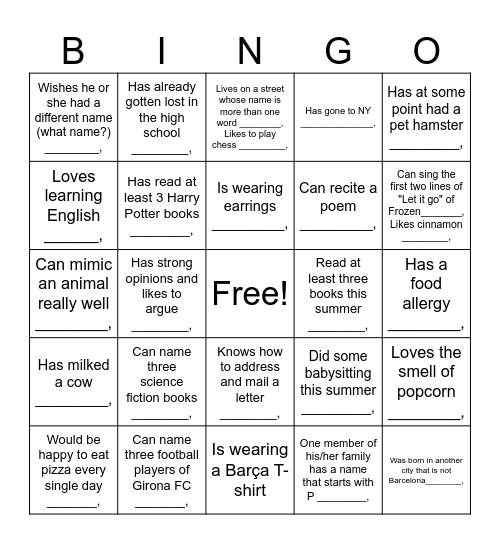 Untitled Bingo Card