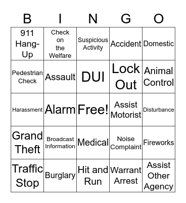 911 BINGO Card