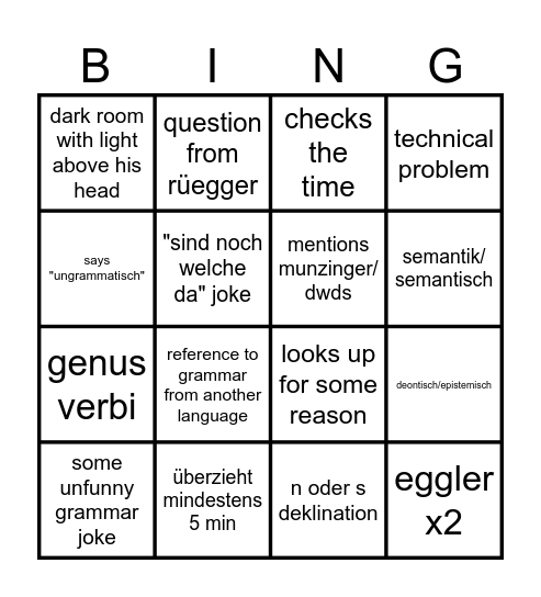 deutsch grammatik bingo Card