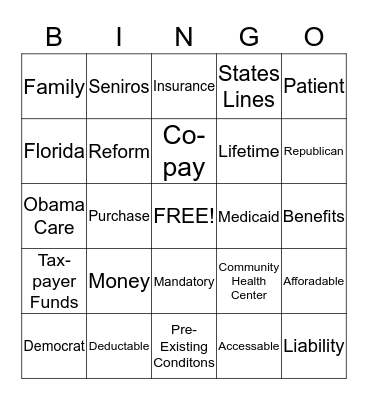 Health Care Reform Project! Bingo Card