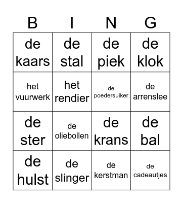 Kerst Bingo Card