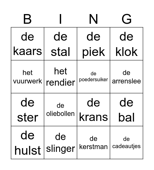 Kerst Bingo Card