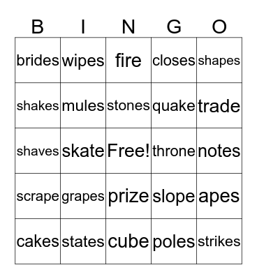 Unit 11 Real Words Bingo Card