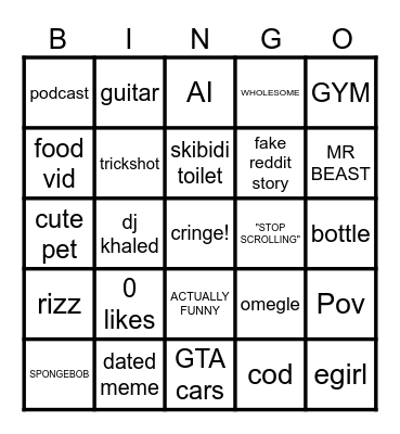 yt short bingo Card