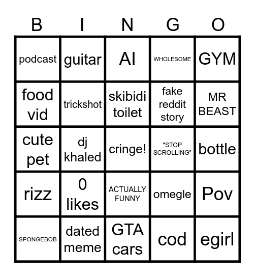 yt short bingo Card