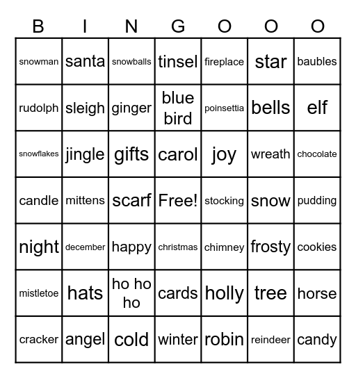 Merry Christmas Bingo Card