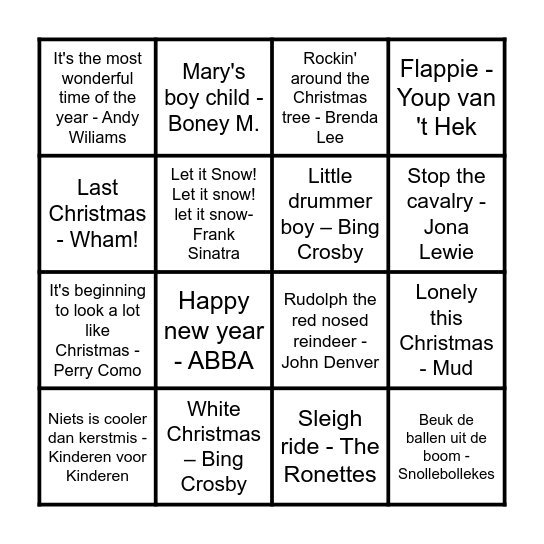 Kersmuziek Bingo Card