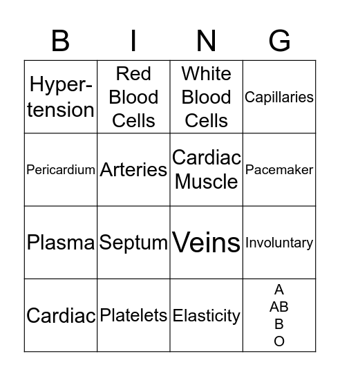 Circulatory System Bingo Card