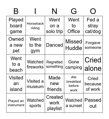 Year-end Wrap-up Bingo Card