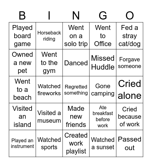 Year-end Wrap-up Bingo Card