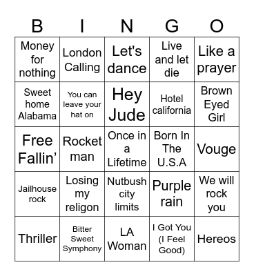 Greatest songs of all time Bingo Card