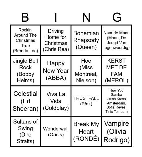 Muziekbingo Team Omgevingsrecht Bingo Card