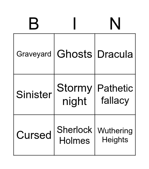 Gothic bingo Card