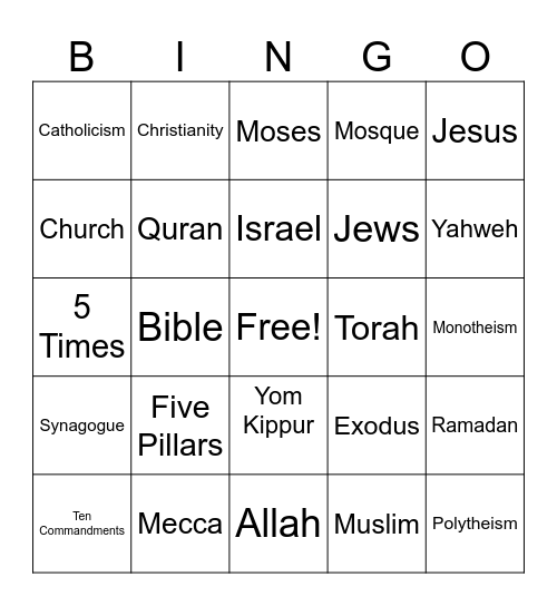 World Religion Bingo Card