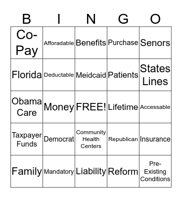 Health Care Reform Project! Bingo Card
