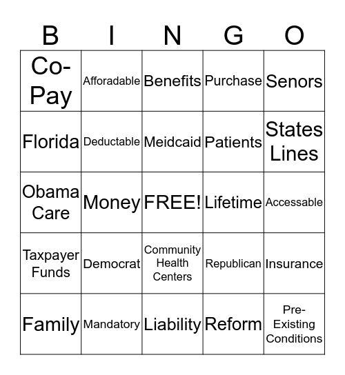 Health Care Reform Project! Bingo Card