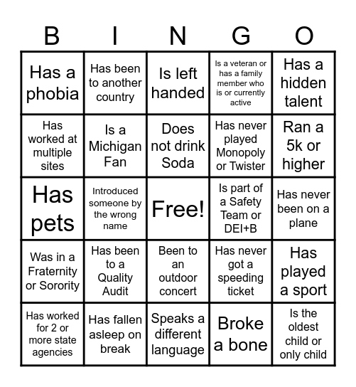 Hickory Bingo Card