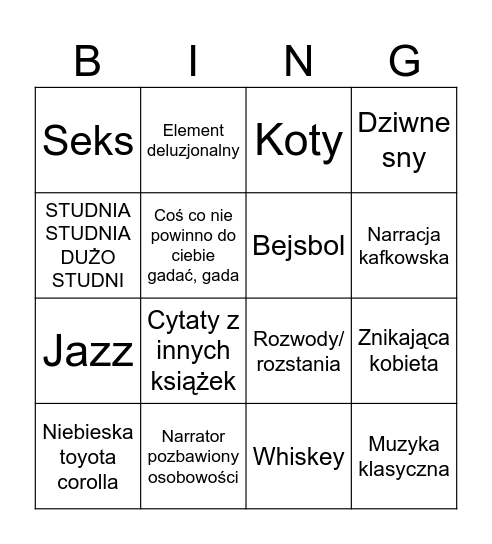 Murakami bingo Card