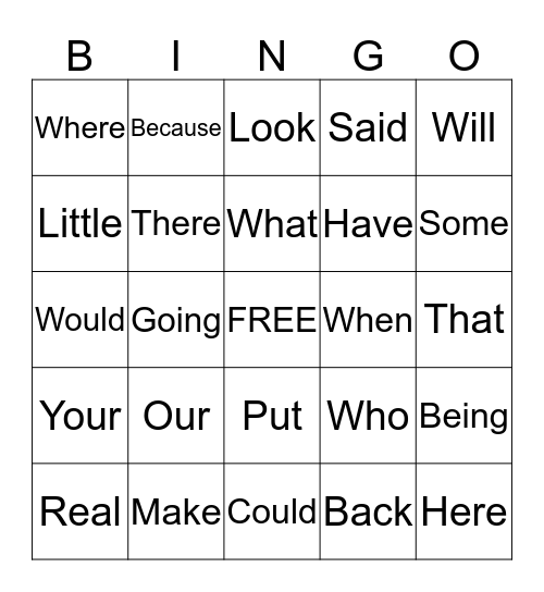 Word Work Bingo Card
