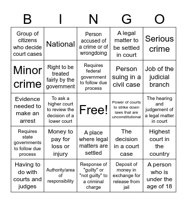 Judicial Branch Bingo Card
